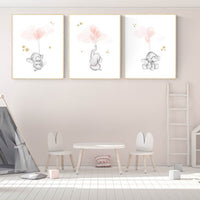 Nursery wall art girl, Blush pink nursery decor, blush gold nursery, nursery decor elephant, peach nursery, blush nursery, animal balloon