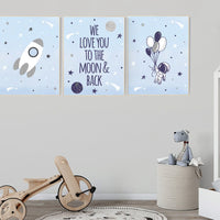 Nursery decor boy space, space nursery wall art, we love you to the moon and back, Nursery wall art boy space, space print, outer space