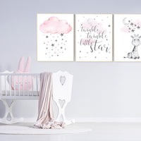 Girl nursery decor, Nursery decor girl, nursery wall art girl, giraffe nursery, Pink and gray nursery, dream big little one, moon and stars