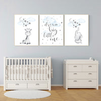boy nursery decor elephant, nursery decor boy, blue nursery art, giraffe print nursery, elephant decor for nursery, dream big little one