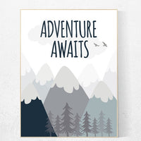 Nursery decor boy mountains adventure, nursery wall art woodland, adventure awaits nursery, nursery decor neutral, baby room decor mountains