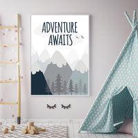 Nursery decor boy mountains adventure, nursery wall art woodland, adventure awaits nursery, nursery decor neutral, baby room decor mountains
