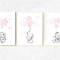 Nursery decor girl, elephant balloon print, elephant artwork, elephant wall art, baby girl nursery wall art, Elephant Nursery Prints