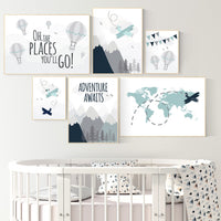 Adventure nursery decor, nursery decor boy adventure, nursery decor boy airplane, world map nursery, adventure awaits, oh the places