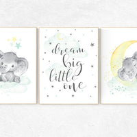 Mint and yellow nursery, nursery wall art neutral, moon and stars nursery, baby room decor, dream big little one, gender neutral nursery art