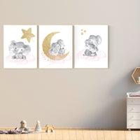 Nursery decor girl, pink and gold nursery decor, elephant nursery art, girl nursery wall decor, star nursery print, nursery decor elephant