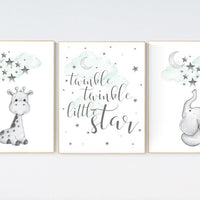 Giraffe nursery decor, Nursery decor girl giraffe, nursery decor elephant, mint nursery decor, gender neutral, nursery wall art quotes