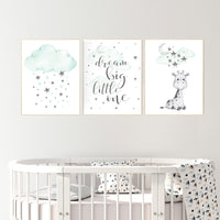 Mint nursery decor, gender neutral, nursery wall art quotes, neutral nursery prints, Giraffe nursery decor, Nursery decor girl giraffe