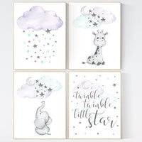 Nursery decor girl purple teal, nursery decor girl purple, lilac, lavender, mint, nursery decor elephant, nursery wall art giraffe