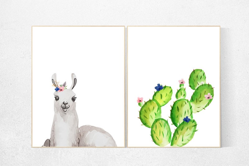 Nursery decor Llama, llama cactus, nursery wall art llama, Llama Print