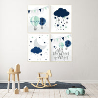 Navy blue wall art, navy mint gray nursery, navy mint and grey nursery, dream big little one, oh the places you'll go, mint navy nursery