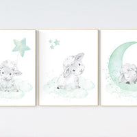 Mint nursery decor, nursery decor lambs, Sheep nursery decor, nursery wall art sheep, gender neutral nursery, cloud and star, mint green
