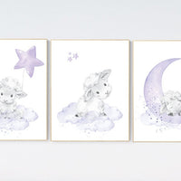 Nursery decor girl purple, nursery decor girl, nursery decor lambs, Sheep nursery decor, nursery wall art sheep, lavender and gray, lilac