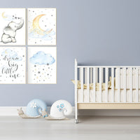 Nursery decor elephant, dream big little one, cloud nursery decor, Nursery decor neutral moon and stars nursery moon nursery, gender neutral