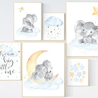 Nursery decor elephant, dream big little one, elephant balloon, gender neutral, nursery wall art, baby room, unisex, elephant nursery art