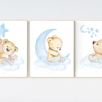 Nursery decor bear, nursery decor boy, bear nursery print, teddy bear decor, nursery wall art animals, boy nursery wall decor, blue nursery