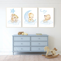 Nursery decor bear, nursery decor boy, bear nursery print, teddy bear decor, nursery wall art animals, boy nursery wall decor, blue nursery