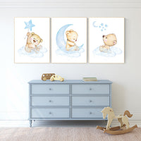 Nursery decor bear, nursery decor boy, bear nursery print, teddy bear decor, nursery wall art animals, boy nursery wall decor, blue nursery