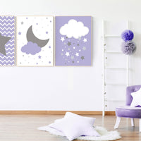 Lavender nursery decor, baby girl nursery, lavender gray nursery, cloud nursery, girls room decor, star nursery decor girl, Purple Gray