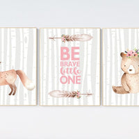 Nursery decor girl woodland animals, Nursery decor woodland, boho, animal nursery, nursery wall art woodland animals, girl nursery bear, fox