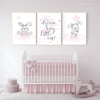 Nursery decor girl bunny, bunny print nursery, bunny print set, pink and gray nursery, rabbit nursery decor, girl nursery, bunny art