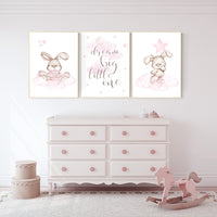 Nursery decor girl bunny, bunny print set, dream big little one, rabbit nursery, girl nursery, nursery wall art bunny, Bunny print nursery