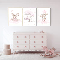 Nursery decor girl bunny, bunny print set, twinkle twinkle little star, rabbit nursery, girl nursery, nursery wall art bunny, Bunny print