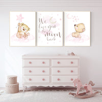 We love you to the moon and back, Bear nursery decor for girls, nursery decor girl, girl nursery decor, nursery wall art girl, teddy bear
