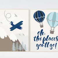 Nursery decor boy adventure, nursery decor mountain, baby room, plane nursery, boy nursery wall art, adventure nursery, hot air balloons