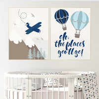 Nursery decor boy adventure, nursery decor mountain, baby room, plane nursery, boy nursery wall art, adventure nursery, hot air balloons
