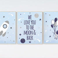 Nursery decor boy space, space nursery wall art, we love you to the moon and back, Nursery wall art boy space, space print, outer space