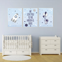 Nursery decor boy space, space nursery wall art, we love you to the moon and back, Nursery wall art boy space, space print, outer space