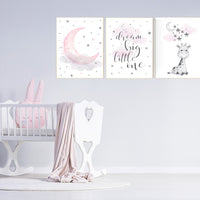 Nursery decor girl, nursery wall art girl, giraffe nursery, Pink and gray nursery, dream big little one, moon and stars nursery, cloud