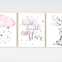 Girl nursery decor, Nursery decor girl, nursery wall art girl, giraffe nursery, Pink and gray nursery, dream big little one, moon and stars