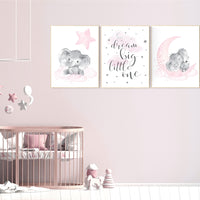 Nursery decor elephant, nursery decor girl elephant, moon and stars, baby room decor girl, nursery prints girl, dream big little one