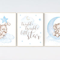Nursery decor bunny, nursery wall art boy, twinkle twinkle little star, bunny nursery prints, Bunny print, boy nursery wall decor, woodland