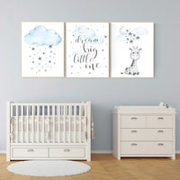 Giraffe print nursery, nursery decor boy, blue nursery art, giraffe nursery decor, dream big little one, cloud and star nursery, boy room