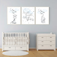 boy nursery decor elephant, nursery decor boy, blue nursery art, giraffe print nursery, elephant decor, twinkle twinkle little star