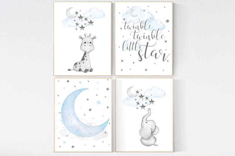 Nursery decor boy elephant, blue nursery art, giraffe print nursery, elephant decor for nursery, dream big little one, Boy nursery decor
