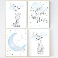 Nursery decor boy elephant, blue nursery art, giraffe print nursery, elephant decor for nursery, dream big little one, Boy nursery decor