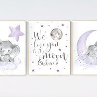 Nursery decor girl purple, lilac nursery, we love you to the moon and back, purple nursery, Nursery decor girl lavender, moon and stars
