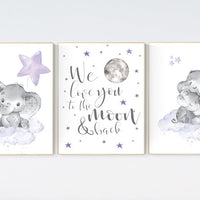 Nursery decor girl purple, we love you to the moon and back, purple nursery, lilac nursery, Nursery decor girl lavender and gray, cloud star