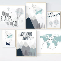 Adventure nursery decor, nursery decor boy adventure, nursery decor boy airplane, world map nursery, adventure awaits, oh the places