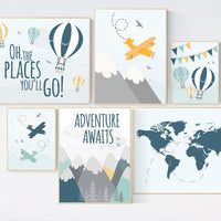 Adventure nursery decor, Nursery decor boy mountains adventure, nursery decor boy airplane, world map nursery, adventure awaits, mountain