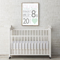 Nursery name sign, name sign, birth stats wall art, birth stats sign, nursery decor girl, nursery decor personalized, baby birth stats