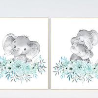 Mint nursery wall art, floral nursery, Boho nursery decor, elephant nursery, nursery decor woodland, mint nursery wall art, flower nursery