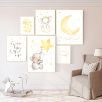 Nursery decor elephant, nursery wall art neutral, twinkle twinkle little star, baby wall art elephant, baby room decor, moon and stars