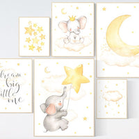 Nursery decor elephant, nursery wall art neutral, twinkle twinkle little star, baby wall art elephant, baby room decor, moon and stars