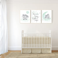 Elephant nursery art, elephant nursery print, mint nursery decor, cloud and stars nursery, baby room , gender neutral, aqua, moon and stars