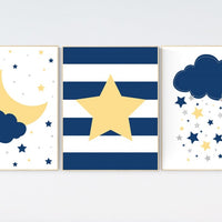 Navy yellow nursery decor, navy nursery, boys room decor, nursery decor boy, cloud nursery, star nursery, boys room wall art, baby boy